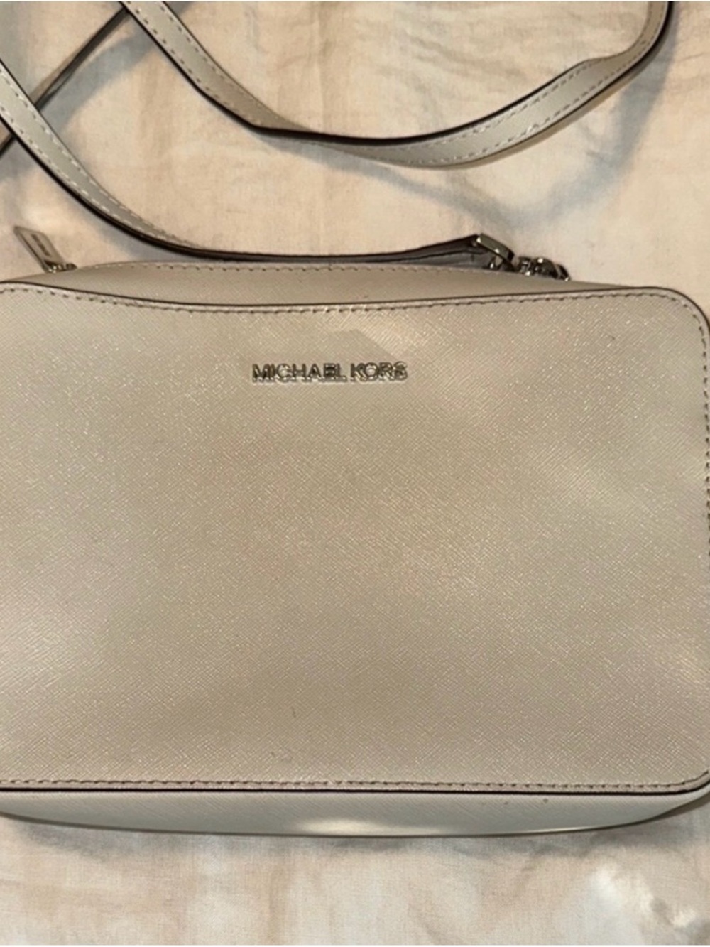 Michael Kors Cream Saffiano Crossbody Bag with Silver Logo